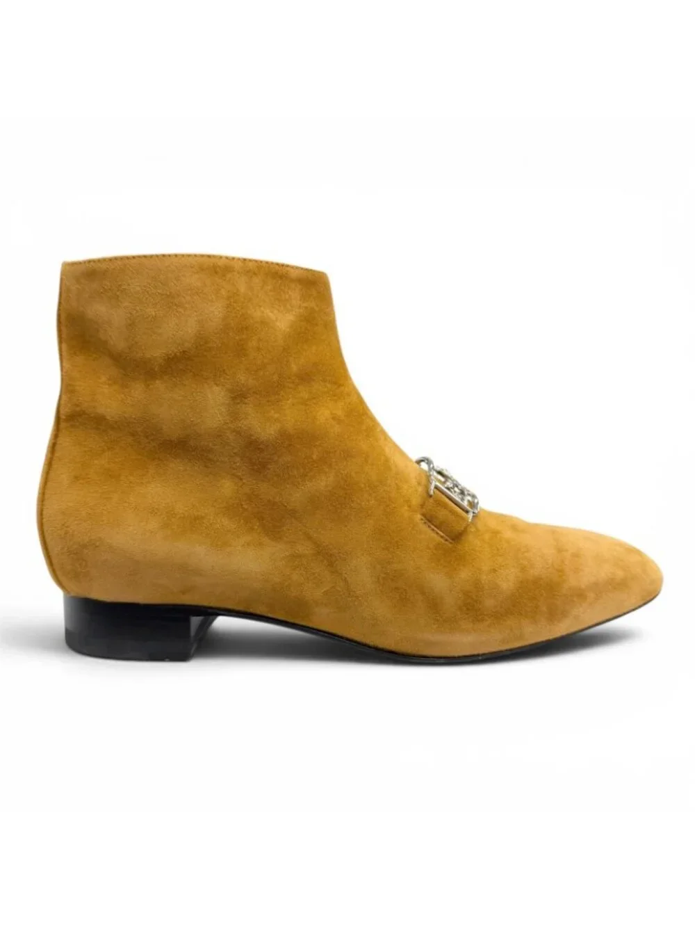 Hermes Suede Leather Carriage Logo Side Zip Short Boots Ankle Camel Brown